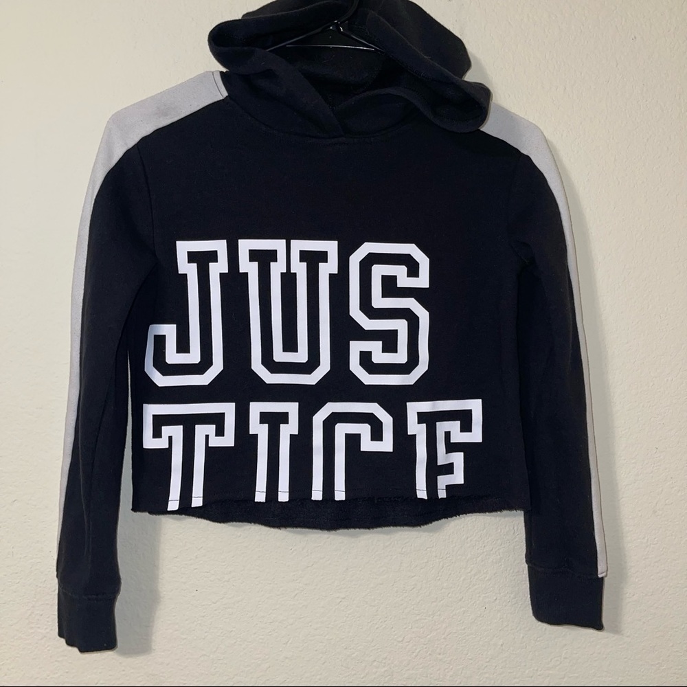 Justice “Justice” Black and White Cropped Hoodie
